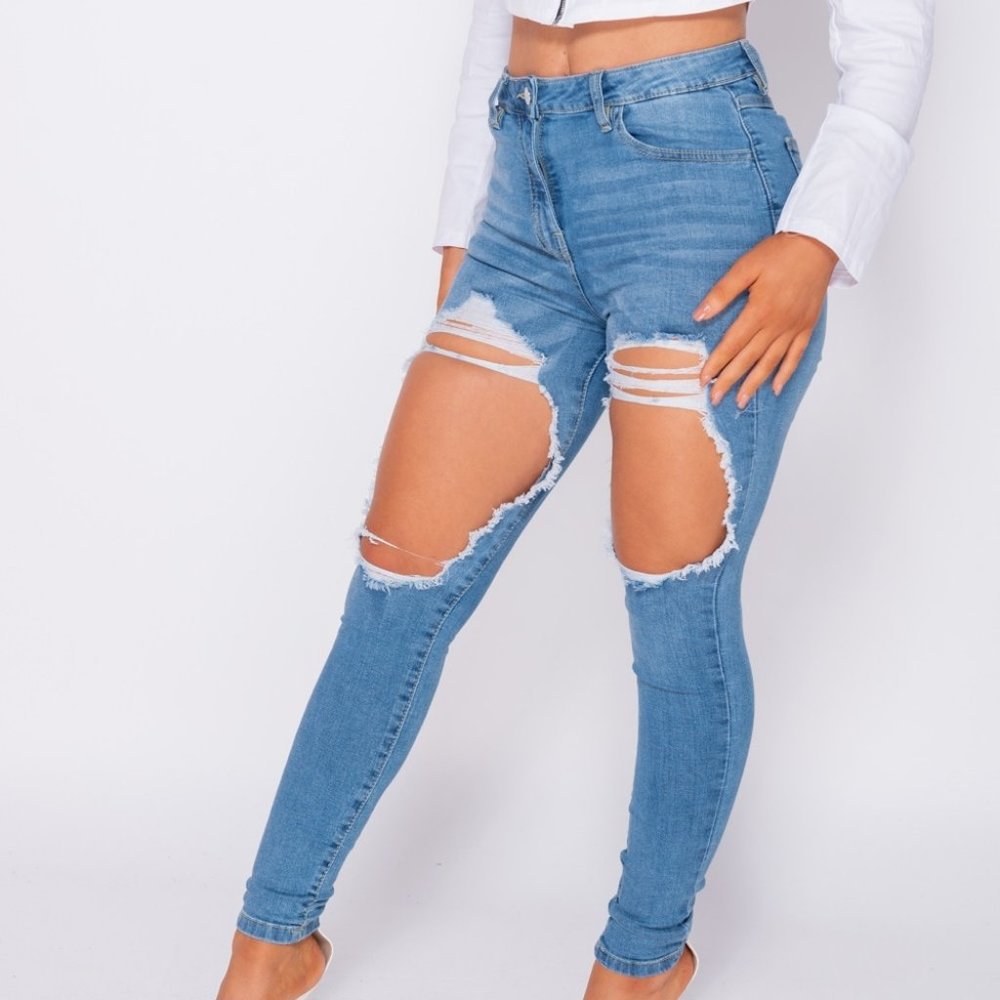 LAST 1! High Waist Ripped Distressed Skinny Denim - Picture 5 of 8
